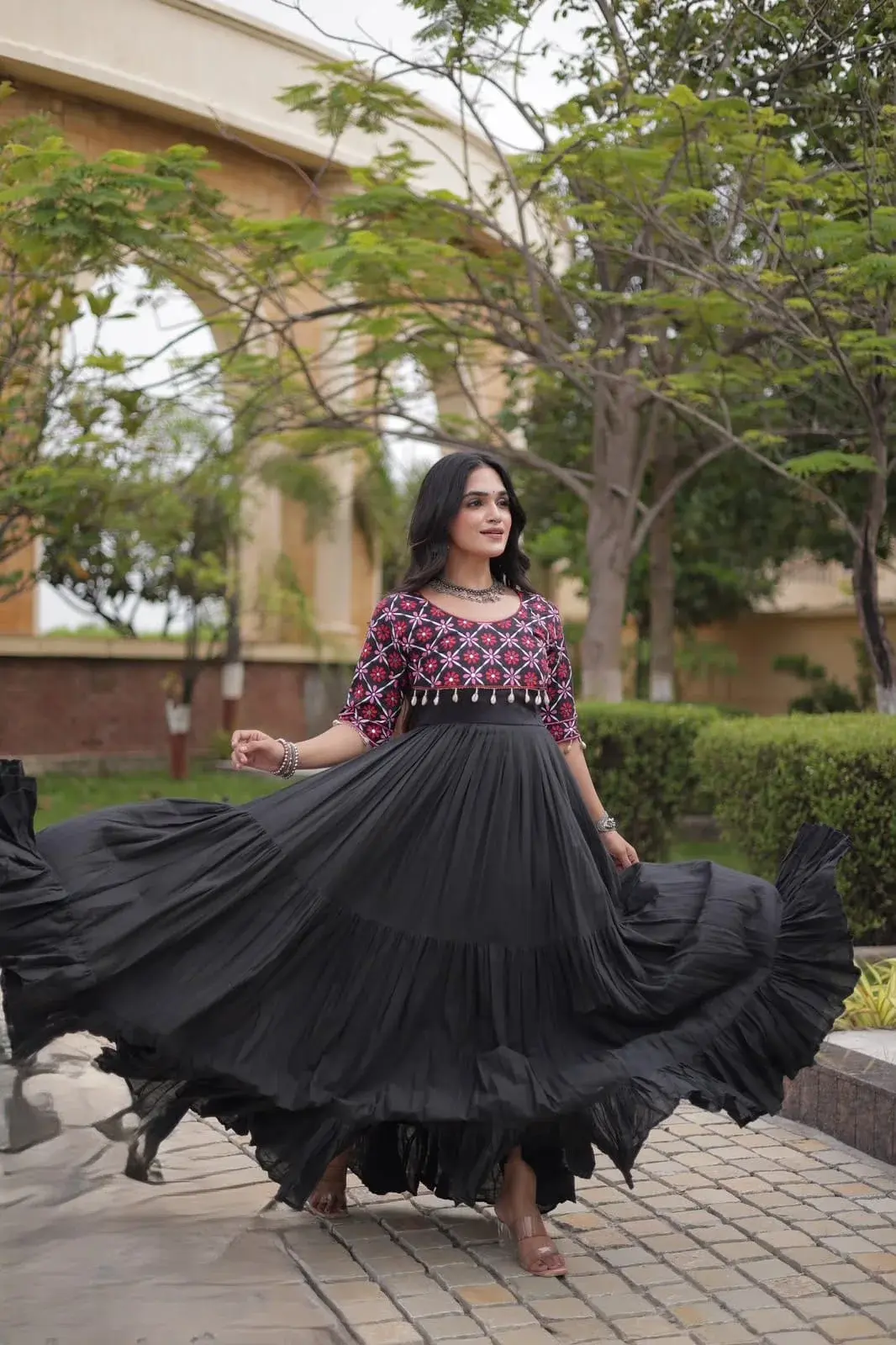 Kora Cotton with Multi Thread Embroidered Navratri Gown